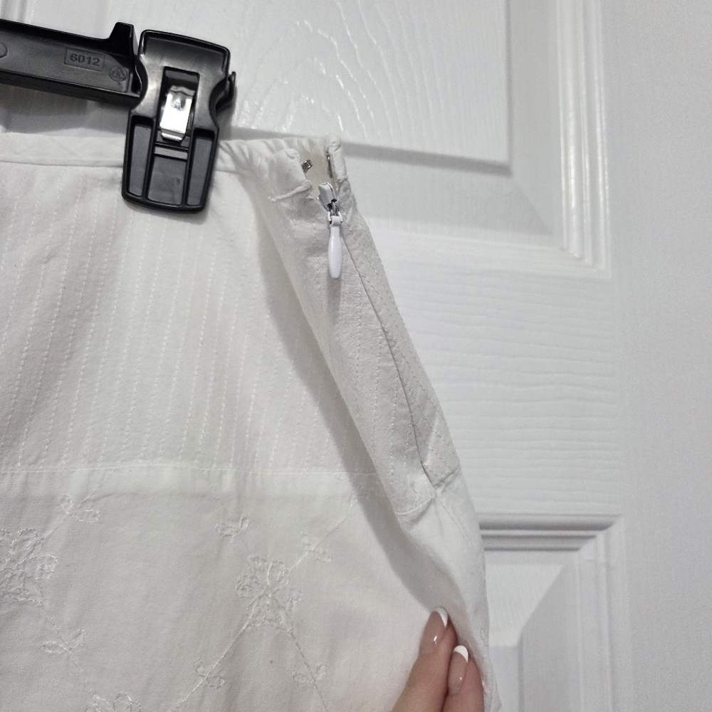 Vintage Requirements White Embroidered Eyelet Cotton Midi Skirt Size 14 Boho - Picture 5 of 10